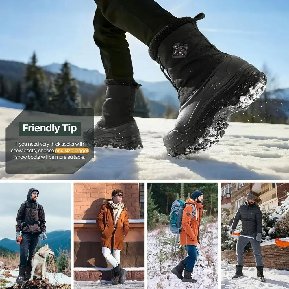 LACKWAR Men's Snow Boots Size 13 Black Winter Waterproof Insulated Hiking Boot